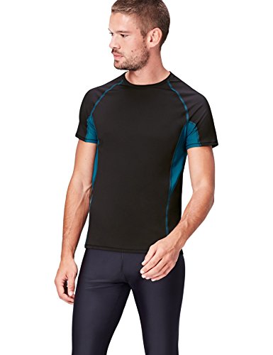 Activewear Top Deportivo para Hombre, Negro (Black/teal), Large