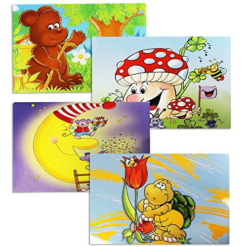 COM-FOUR® 4x Manteles individuales de vinilo para niños - Manteles coloridos con motivos de ratón, tortuga de hongo oso (04 piezas - 43.5x28.3cm motivos infantiles 5)
