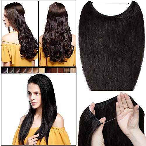 Elailite Extensiones Hilo Invisible Pelo Humano Cabello Naturel [Un Hilo - Una Banda] - 16"(40cm)-60g #1B Negro Natural 100% Human Hair