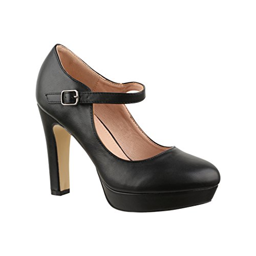 Elara Zapato de Tacón Alto con Correa para Mujer Vintage Chunkyrayan E22320 Black-39