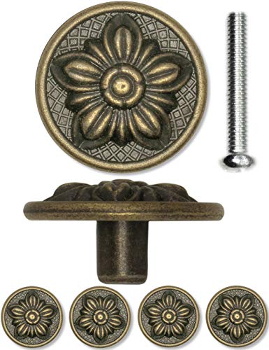 FUXXER® – 4 x Tiradores Antiguos Botones Landhaus Vintage Diseño Bronce Latón Muebles Cocina Buffet ' 30 x 15 mm š Flower, Juego de 4