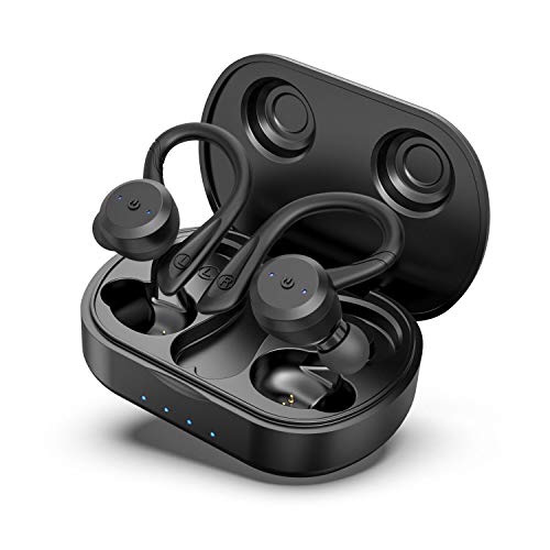 HolyHigh Auriculares Inalambricos Deportivos Auriculares Bluetooth 5.0 IPX7 Impermeable 26H de Autonomía Auriculares Inalámbricos con Caja de Carga Micrófono para Correr Deporte para iOS Android