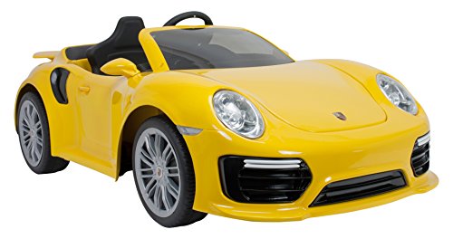 INJUSA Coche Porsche 911 Turbo S de 6V para Niños +3 Años con Control Remoto y conexión MP3, Color Amarillo (7182)