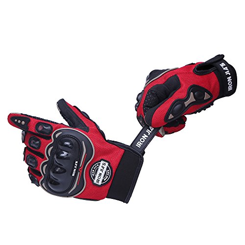 IRON JIA'S Guantes de motos motocicleta para carreras todo terreno, guantes de moto para pantallas táctiles resistentes a caídas (L, Red)