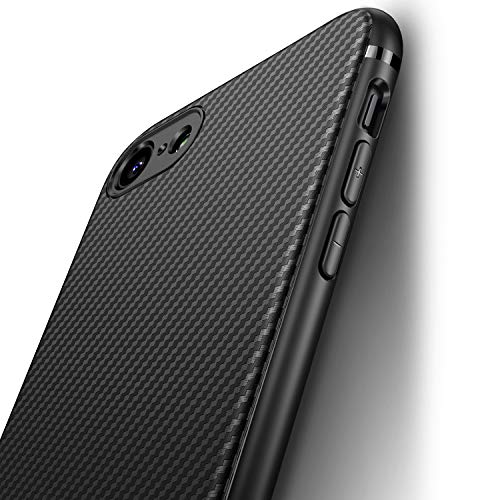 J Jecent Funda iPhone SE 2020 / iPhone 8 / iPhone 7 [Textura Fibra de Carbono] Carcasa Ligera Silicona Suave TPU Gel Bumper Case Cover de Protección Antideslizante [Anti-Rasguño] [Anti-Golpes] - Negro