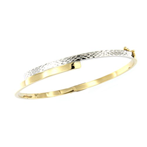 Lucchetta - Pulsera de Oro Blanco 14 kilates con Grabado, Brazalete para Mujer de Oro bicolor