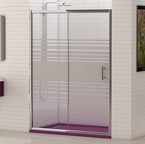 Mamparas de Ducha FRONTAL corredera - EstiloBaño® MIAMI - Fijo y Puerta corredera- SERIGRAFIA 2 hojas cristal templado - Varias Medidas Disponibles - Ancho 100 cm (adaptable 97 a 100 cm)