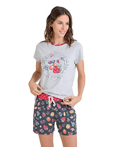 MASSANA - Pijama DE Mujer Manga Corta Frutas - Gris, L