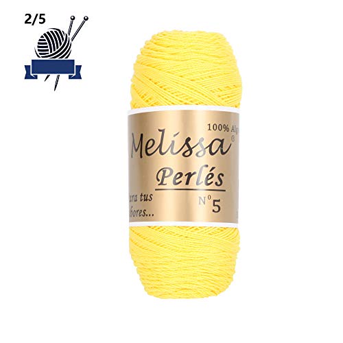 Melissa Perlés 5 - Hilo de Algodón para Ganchillo Hilado 100% Algodón para DIY y Tejer a Mano, Amarillo 19, (75 g * 1 unidad)