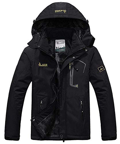 Memoryee Chaqueta Impermeable para Hombres Chaqueta Polar de Invierno Cálida Chaqueta de esquí A Prueba de Viento Bolsillos múltiples (Negro, 4XL-Hombre)