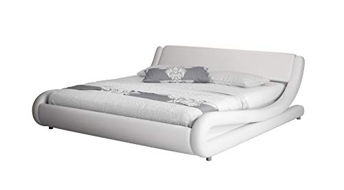 muebles bonitos Cama de Matrimonio de Polipiel Moderna Alessia para colchón de 135 x 190 cm Blanco con somier de Laminas Incluido