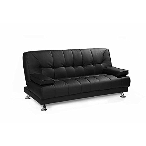 Mueblix Sofa Cama Tera - Negro | Tapizado en Piel sintética Sistema Apertura de Libro o Clic-clac | Cama 120 cm x 195 cm. Sofá: Largo: 195 cm. Fondo: 90 cm. Alto: 90 cm.