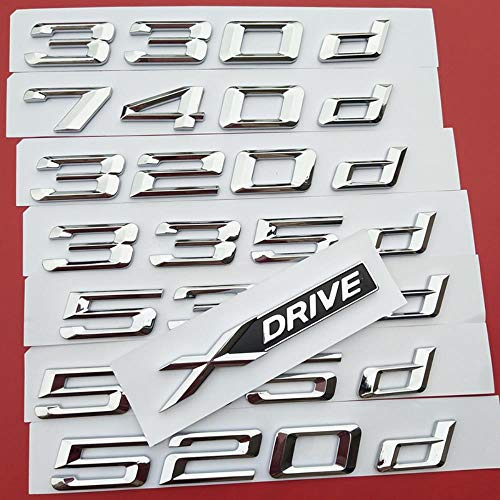 N/R Número de Bricolaje Letra 316d 318d 320d 325d 330d 520d 530d 535d 550d 740d 750d 760d Emblema para BMW Diesel Fuel Fuel Trunk Logo Sticker, 520d