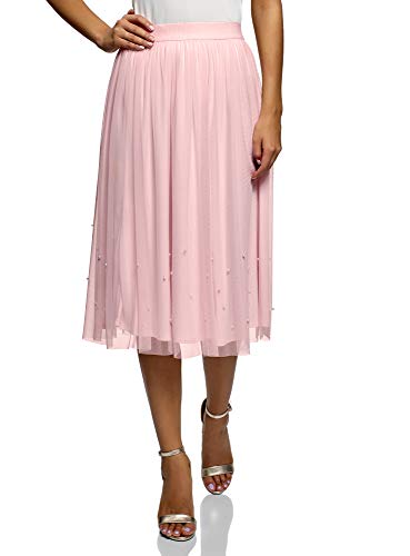 oodji Ultra Mujer Falda Midi con Decoración de Abalorios, Rosa, ES 44 / XL