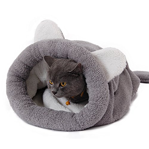 PAWZ Road Gato Bolsa de Dormir Lana Suave Lavable Caliente Camas para Gatos Saco Snuggle Manta Estera para Gatito Perrito Gris