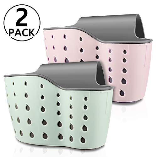 RYMALL 2 PCS Estante de Aalmacenamiento para Fregadero, Organizador de Fregadero Cocina, Cesta de Almacenamiento Colgante, Estante de Plastico - Azul Claro y Rosa