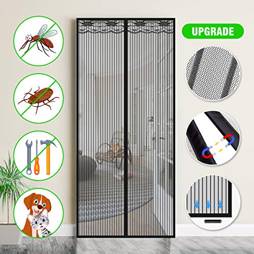 SAFETYON Mosquitera Puerta Magnetica, Corredera Cortina Mosquitera Magnética para Puertas de Salón/Balcón/Corredor 90 * 210 cm (Negro)