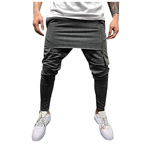 Subfamily Pantalón Deportivo para Hombre con Herramientas de Doble Costura En Color Liso Pantalones Cortos de Cremallera de Doble Capa Pantalones Deportivos de Bolsillo Pantalones de Trabajo Gris L