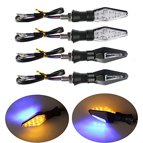 USeeworld 4 piezas Intermitentes moto LED de Ambar e Azul,LED Indicador Intermitentes de moto,Intermitentes para moto Universal para Moto Scooter Quad Cruiser Off-Road