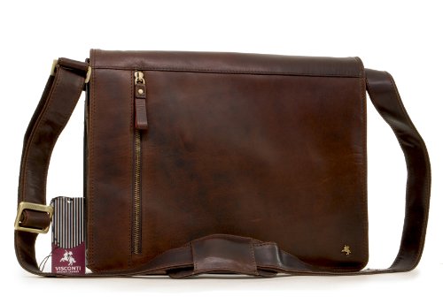 VISCONTI ML23 - Bolsa tipo mensajero (tamaño A4, piel de búfalo, compatible con iPad o Kindle) - Marrón