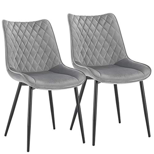 WOLTU 2X Sillas de Comedor Nordicas Estilo Vintage Juego de 2 Sillas de Cocina Sillas Tapizadas en Terciopelo Silla Tulip Estructura de Metal Sillas Comedor Gris Oscuro BH209hgr-2