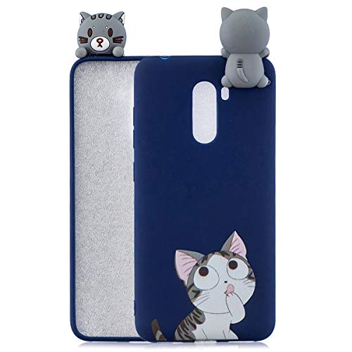 WUBAOUK Compatible con Funda Xiaomi Pocophone F1 - Silicona Gatito (Azul oscuro)