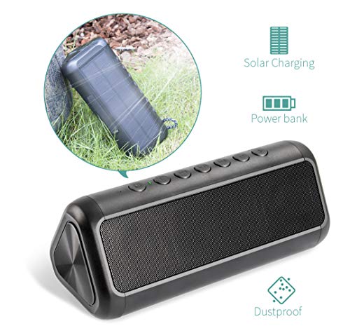 XIYIHOO Solar Bluetooth-Lautsprecher mit 5000mAh Power Bank, XIYIHOO Tragbarer, kabelloser Bluetooth 4.2-Lautsprecher mit Mehr als 50 Stunden Spielzeit für Outdoor- und Indoor-Aktivitäten …