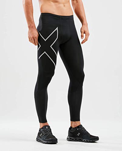 2XU Run Dash Compression Tights-MA6067b Pantalones, Hombre, Negro/Plateado Reflectante, Large