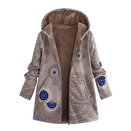 Abrigo De Invierno Mujer Libre Abrigos para Mujer Rebajas Talla Grande Abrigo con Capucha De Manga Larga Vintage Cremallera Señoras Abrigos con Bolsillos Gruesos De Lana riou (2-Khaki, XL)