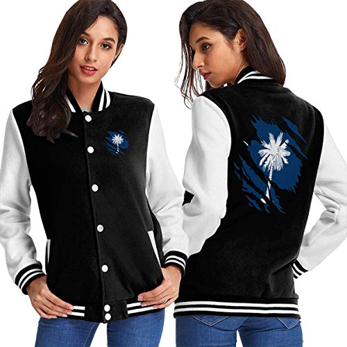 BYYKK Chaquetas Ropa Deportiva Abrigos, Ripped South Carolina Flag Women's Long Sleeve Baseball Jacket Sweater Coat