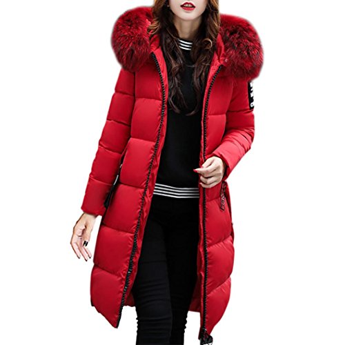 Chaqueta Largas Abrigo de Plumas Invierno Parka con Capucha para Mujer (M, Rojo)