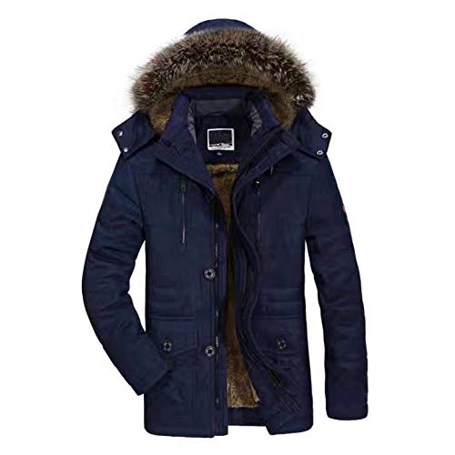 Chaqueta Parka Hombre Abrigos Parka con Capucha Cálido Abrigo de Algodón Prueba de Viento Abrigo Invierno Azul Marino L