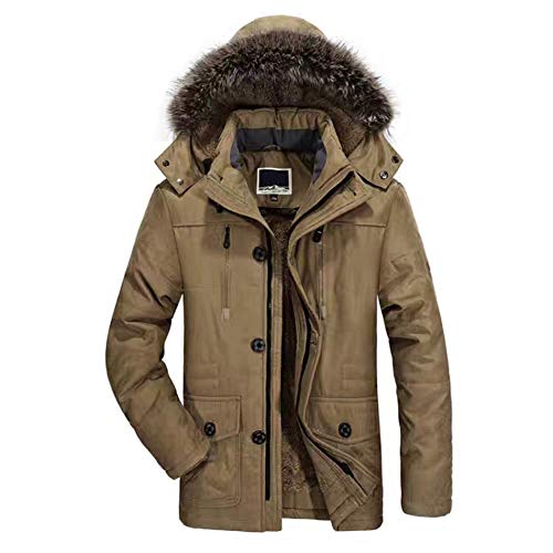 Chaqueta Parka Hombre Abrigos Parka con Capucha Cálido Abrigo de Algodón Prueba de Viento Abrigo Invierno Caqui L