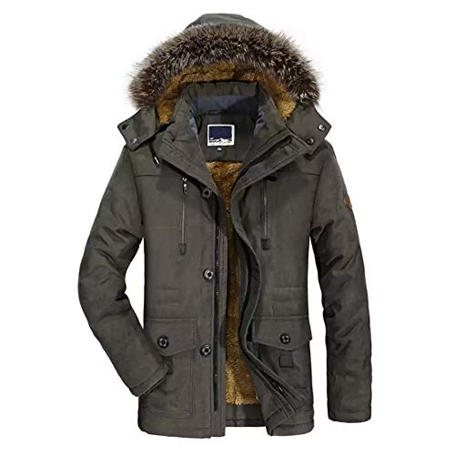 Chaqueta Parka Hombre Abrigos Parka con Capucha Cálido Abrigo de Algodón Prueba de Viento Abrigo Invierno Ejército Verde 3XL