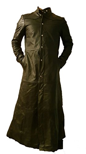 creazioniinpelle Chaqueta Abrigo de Cuero auténtico 100% Muy Suave de Hombres gótico Matrix Trench cr20 (XS)