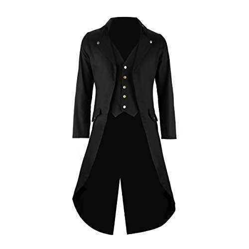 Cusfull Frac para hombre, Abrigos gótico largo para hombre, Levita lleva Chaleco formal, tipo Chaqueta steampunk para caballero ,Abrigo de boda, Traje gótico, Traje de día de noche Lujo negro