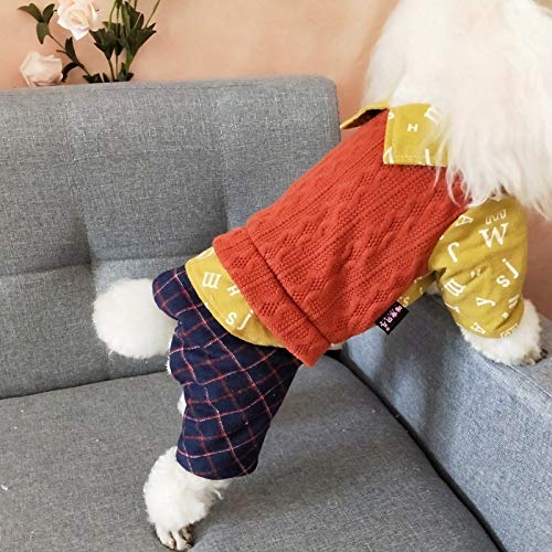 ERCZYO 2019 Ropa for Mascotas otoño e Invierno Nueva Camisa de Solapa Gruesa Falsa Dos Abrigo de algodón de Cuatro Patas Ropa de Caballero de una Pieza (Color : Rust Red, Size : M)