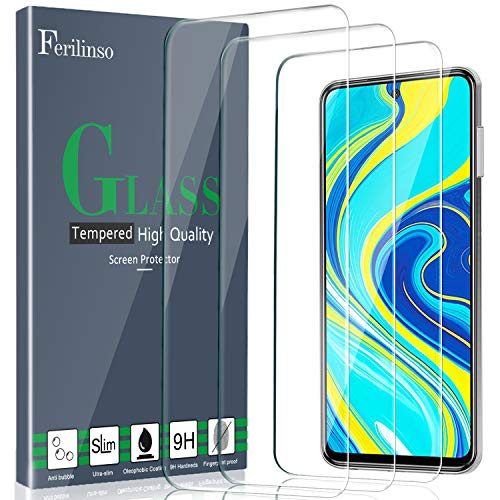 Ferilinso [3 Unidades] Protector Pantalla para Xiaomi Redmi Note 9S and Redmi Note 9 Pro [Supercobertura] con [Anti-Huella] [2.8D 9H Vidrio Templado] [HD y Alta sensibilidad táctil]