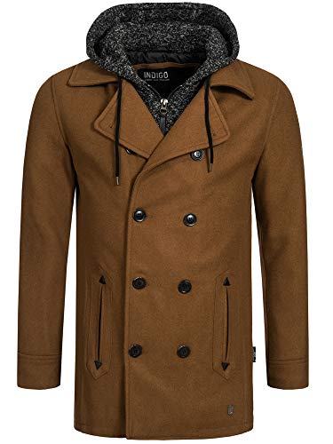 Indicode Caballeros Cliff Abrigo Corto Hecho De Mezcla Lana Cuello Alzado | Más Moderno Largo Chaqueta Invierno Doble Pechera para Hombres En Camel XL