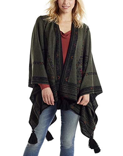 Invisible World Poncho Invierno Reversible Lana de Alpaca Bebé Capa para Fiestas Invierno Ruana Abrigo Abierto de Punto para Mujer Kilim Verde