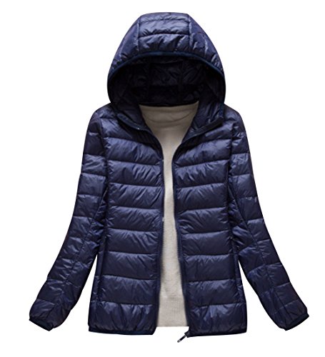 ISSHE Abrigo Plumas con Capucha Mujer Abrigos Acolchado Plumiferos Ligeros Chaquetas Chaquetones Plumon Anorak Plumifero Corto Cazadoras Chaqueta Acolchada Mujer Plumas Ultralight Invierno Armada S