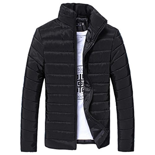 JiaMeng Hombres Invierno Caramelo Abrigos con Capucha de Color Invierno Plumas Fiesta Parka Cremalleras Bolsillo Chaquetas (Negro,XL)