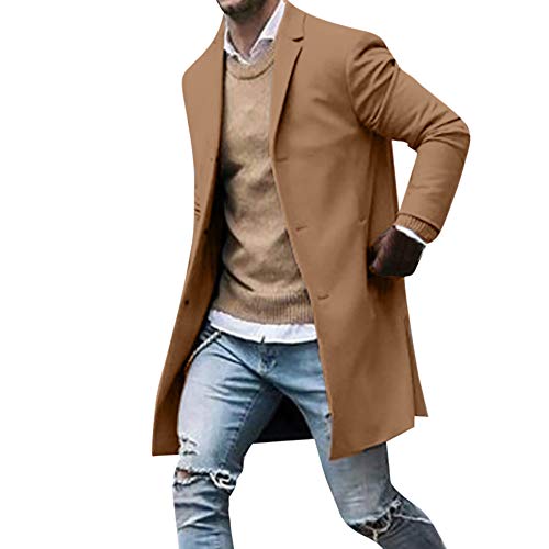 JiaMeng Hombres Jacket Invierno Chaqueta Botón de Invierno Chaqueta de Traje de Manga Larga Delgada Trench Coat Blusa Superior de Manga Larga para Hombre Chaqueta