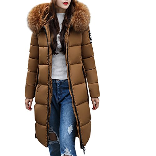 LILICAT Abrigos Largo de Mujer Plumas, Chaqueta Tallas Grandes Caliente Gruesa de la Moda 2017 del Invierno,Sobretodo Slim Casual Sólido con Capucha (M, Marrón)