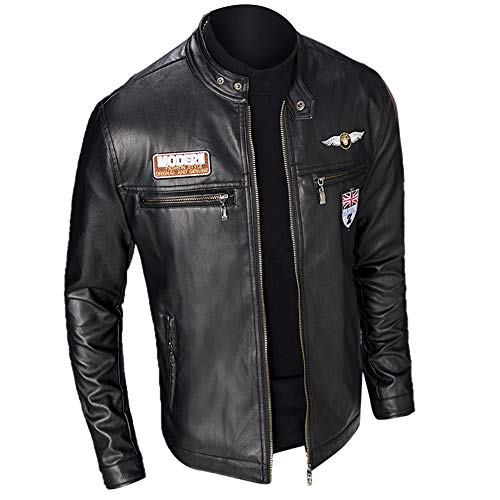 MEIbax Casual Chaqueta de la Motocicleta Biker de Cremallera para Hombre de Manga Larga Moda Slim Elegante Cazadoras Cuero de Hombre Abrigo de Invierno Caliente Chaqueta Capa Gruesa Calor Grueso