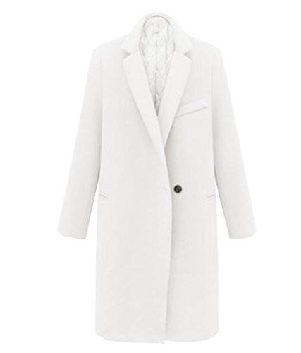 Mujer Gabardina Casual Abrigo Largo Manga Larga Chaquetas Mezcla de Lana Abrigo con Bolsillo M Blanco