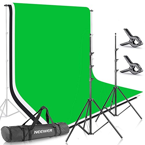 Neewer 2x3M Sistema de Soporte de Fondo con Telón de Fondo de Muselina de 1.8x2.8M (Blanco, Negro, Verde), Abrazaderas y Bolsa de Transporte para Retrato,Productos Fotográfico y Grabación de Video
