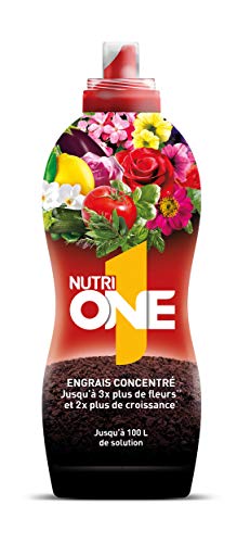 Nutrione Abono líquido Concentrado Plantas y Flores. Fertilizante Premium, Ingredientes Naturales, 1 litro, Negro