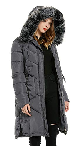 Romance Zone Abrigo de Algodón para Mujeres, Parka Invierno Chaqueta Acolchada Caliente Cazadoras De Plumas Calor Grueso Cremallera Manga Larga Trench Chaquetas con Capucha De Piel