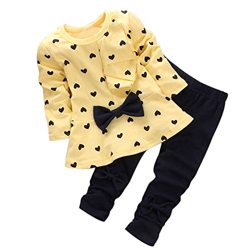 Ropa Bebe Niñas Otoño Invierno,Fossen 2PCS/Conjunto Recién Nacido Bebé Niñas Impresión Arco Camiseta de Manga Larga + Pantalones (6-12 Meses, Amarillo)